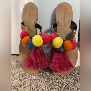 Rebecca Minkoff "Estelle" Leather PomPom Tassels Thong Sandals Size 9 M $295